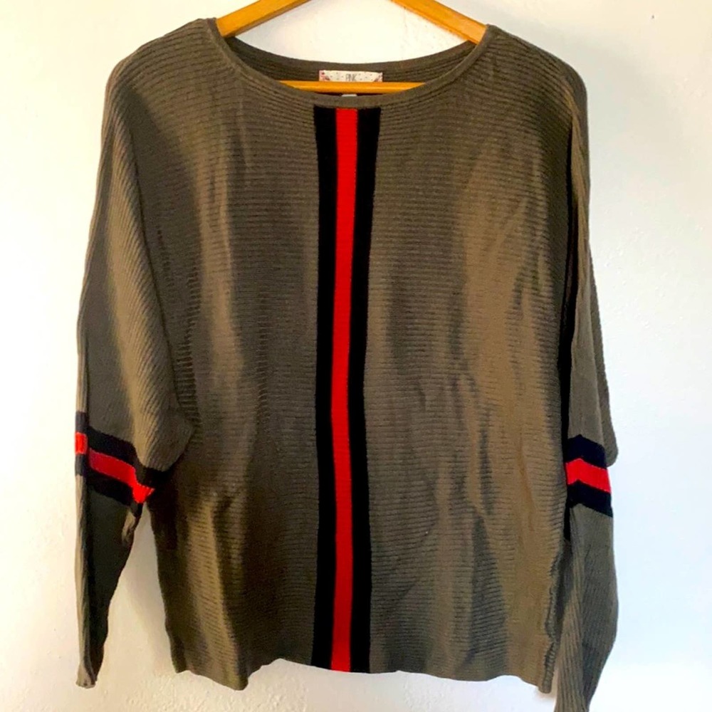 Pink Rose Olive Sweater with Red and Black Accents